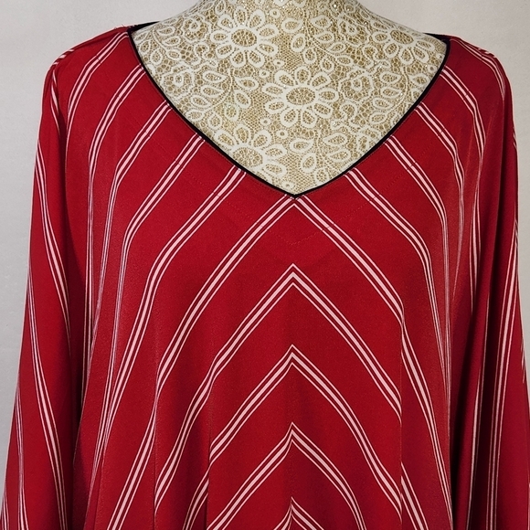 Susan Graver Women Oversized Flare Sleeve Red Striped V-Neck Blouse SZ XL Casual - Picture 2 of 15